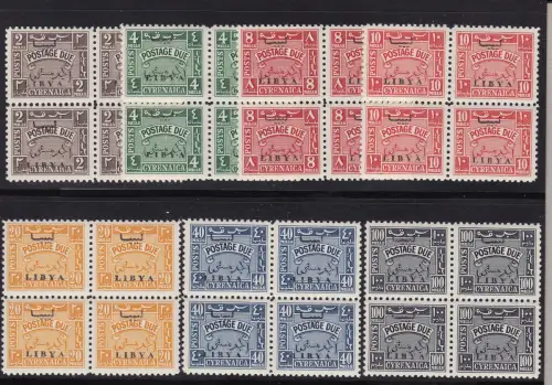 1951 LIBYEN Ausgabe für die Kyrenaika, Steuern Nr. 1-7 MNH / ** BLOCK VON 4