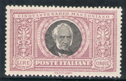 1923 Italien, Königreich # 156 - Manzoni 5 Lire MNH ** Raybaudi Zertifikat