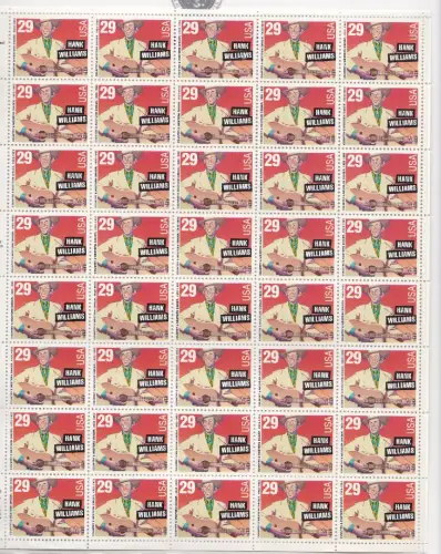 1990 USA Hank Williams Nr. 2491a Bogen mit 40 Werten postfrisch/**