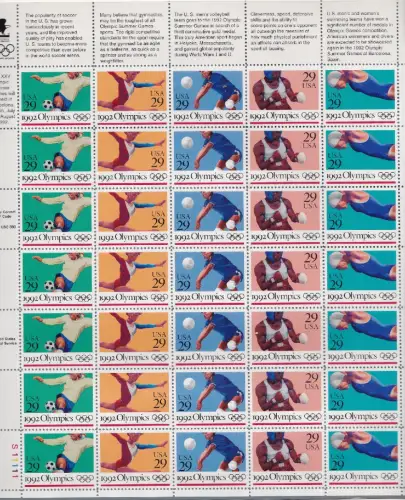 1992 USA, Nr. 2356/2360 Barcelona 92 Bogen mit 35 Werten postfrisch **