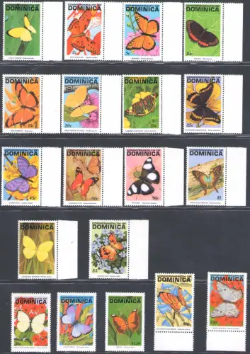 1991-92 Dominica, Schmetterlinge I-II-III-IV Yvert # 1295-08-1345-1356-1462/64 - postfrisch **