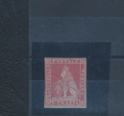 1851-52 Toskana, Nr. 4 - 1 hellkarminfarbene Crazia auf Grau, neu ohne Gummi