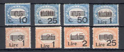 1936-39 San Marino, Steuermarken Nr. 47-53, komplette Serie 7 Werte, postfrisch **