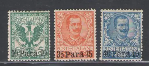 1902 Levante - Albanien, Nr. 4/6 Para-Aufdrucke, postfrisch**