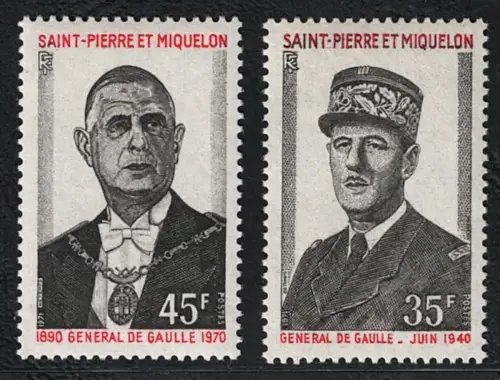 1971 Saint Pierre et Miquelon, Yvert # 419/20, De Gaulle, postfrisch **