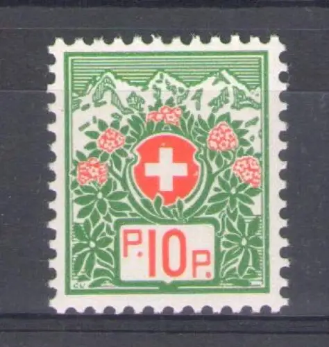 1927-29 Schweiz - Franchise, 10 Cent grün und rot, 11. Prägekarte postfrisch **