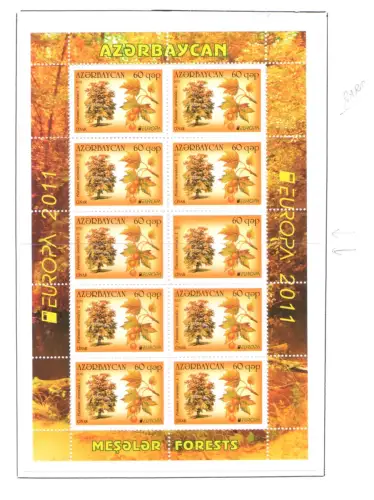2011 EUROPA CEPT Aserbaidschan, OHNE SCHRIFTZUG ASERBAIDSCHANISCH, Die Wälder, postfrisch **