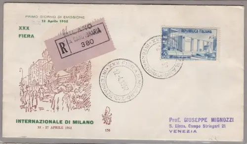 1952 Italien, 30. Fiera di Milano n. 685 Venetia, Einschreiben Reise