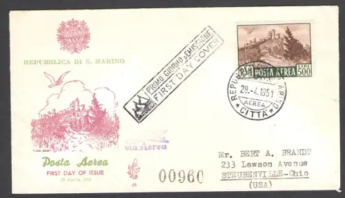 1951 SAN MARINO, PA 97 ANSICHT 500 Lire - VENETIA Nr. 93, für die USA