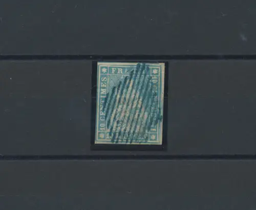 1856-57 SCHWEIZ, Nr. 27ea, 10 r. hellblau (roter Faden) Signiert Raybaudi e Olive