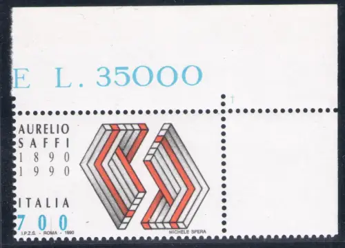 1990 Italia, SAFFI ROSSO Nr. 1563Ab Farbe Rot, Naturmarke, postfrisch **