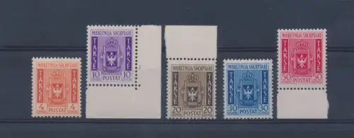 1940 ALBANIEN, Italienische Besetzung, Steuermarken, Albanisches Wappen Nr. 1/5, postfrisch**