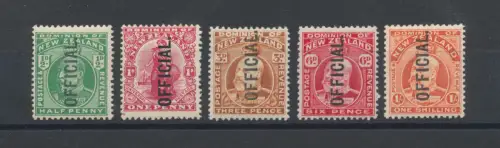 1910-16 NEUSEELAND - SG O73/O77, Briefmarkenaufdruck Offiziell, MH*