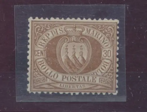 1877 San Marino, 30 Cent braun Nr. 6, sehr gute Zentrierung - MH*
