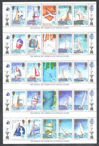 1986 British Solomon Islands - Yvert et Tellier Nr. 554-03 - America's Cup - 50 Werte - Der Bogen ist mittig gefaltet - MNH** (Sehr groß)