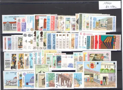 1990 EUROPA CEPT kompletter Jahrgang Postgebäude, 35 Länder, 80 Werte postfrisch **
