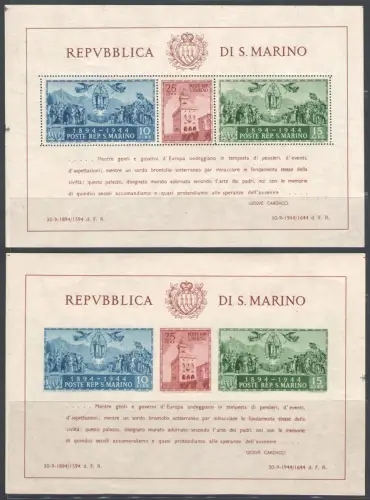 1945 SAN MARINO, BF Nr. 6b/7b MNH ** Filigrane Hammermill Bond - Made in USA