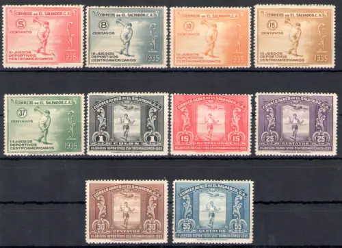 1935 El Salvador, Zentralamerikanische Sportspiele - Yvert 491/95 + PA 31/35 - MH*