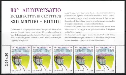 2012 San Marino, Figurierter Eckblock Elektrische Eisenbahn # 163 - MNH **