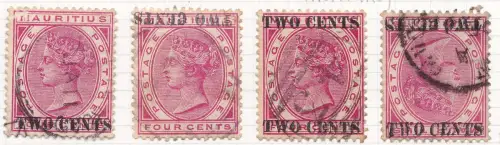 1891 MAURITIUS, SG Nr. 118+a+b+c GEBRAUCHT