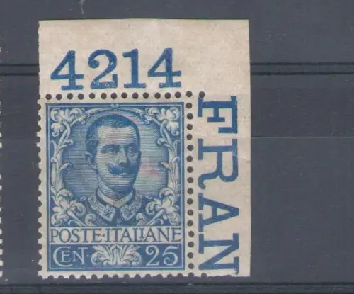 1901 KÖNIGREICH - Vittorio Emanuele III - 25 Cent Floral Angolo di Foglio mit Tafelnummer 4214 Nr. 73 - sehr zentriert postfrisch **