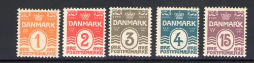 1905-06 DÄNEMARK, Ordentliche Serie, ovale Ziffer - 5 Werte Nr. 48/52 postfrisch**