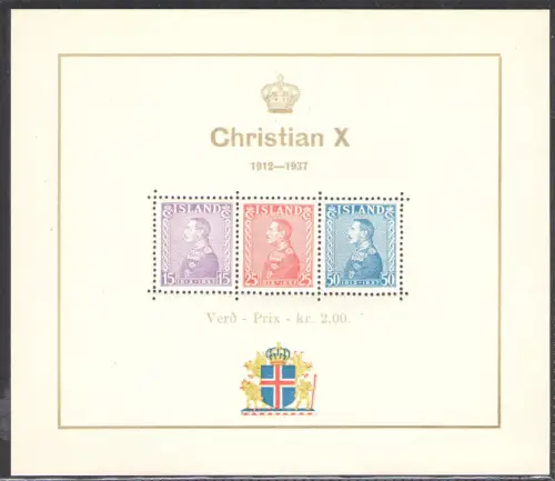 1937 ISLAND, 25. Jahrestag des Throns von König Christian X., BF 1, POSTFRISCH**