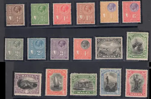 1926 MALTA - Bildnisse von König Georg V. und Ansichten, Inschrift Porto 17 Werte Nr. 157-172 S.G. - MLH*