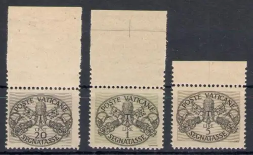 1946 Vatikan, Steuermarken breite Streifen Graue Karte 3 Val, Bogenrand postfrisch **