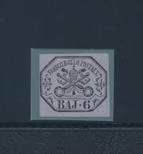 1852 Kirchenstaat, 6 Baj lila grau Nr. 7A Signature Sorani MNH **