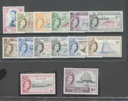 1957 Turks- und Caicosinseln, Stanley Gibbons Nr. 237/50,14 Werte, postfrisch**