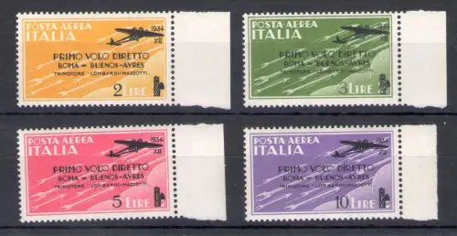 1934 Königreich Italien, Luftpost, Flug Rom - Buenos Aires, 4 Werte, rechter Bogenrand, A56/A59 - postfrisch **