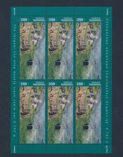 2012 EUROPA CEPT Armenien, 1 Kleinbogen von 6 Serien, Tourismus, postfrisch **