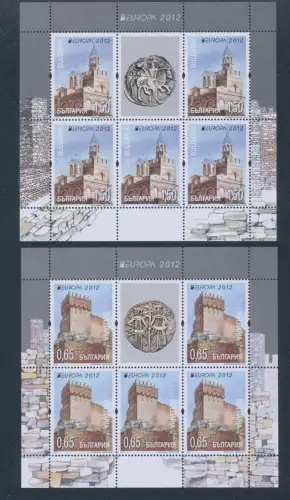 2012 EUROPA CEPT Bulgarien, 2 Miniblätter von 5 Serien, Tourismus, postfrisch **