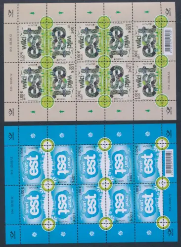 2012 EUROPA CEPT, Estland, 2 Kleinblätter zu 10er Serien, Tourismus, postfrisch **
