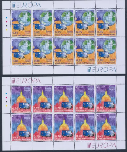 2013 EUROPA CEPT, Vatikan, 2 Miniblätter mit 10 Werten, Postfahrzeuge, postfrisch **