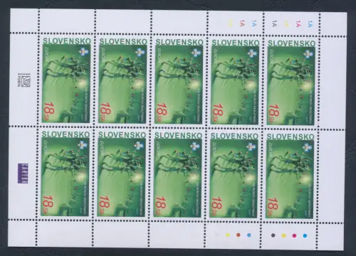 2007 EUROPA CEPT, Slowakei, 1 Kleinbogen mit 10 Werten, 100 Jahre Pfadfinderschaft, postfrisch**