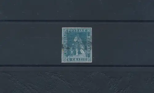 1851 Toskana, Nr. 7, 6 Crazie, Schiefer auf grau, gebraucht, Signaturen A. Diena und Giulio Bolaffi
