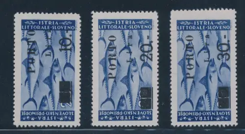 1946 Istrien und Slowenische Küste, Jugoslawische Besetzung, Steuermarken, 3 hohe Werte, feine Zahlen, Raybaudi Zertifikat, postfrisch**