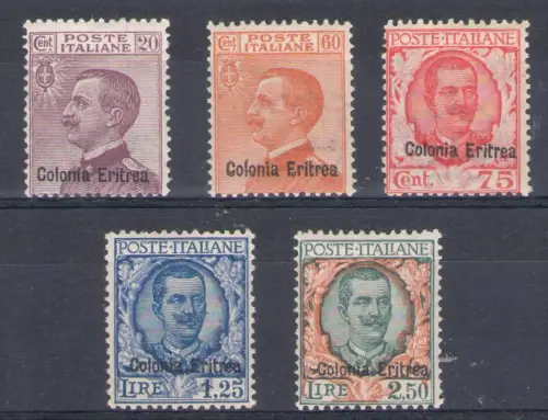 1928-29 Eritrea - Briefmarken mit Aufdruck Köln Eritrea - 5 Werte Nr. 123/127, dezent / sehr gute Zentrierung, postfrisch**