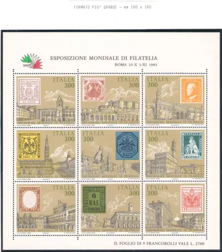 1985 Italien - Weltausstellung der Philatelie, 10 mm höchster Bogen, BF 2c MNH **