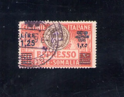 1940 Somalia, Espresso, Nr. 8, Lire 1,25 von 30 Küssen, rot und braun, GEBRAUCHT - Historisches Zertifikat Alberto Diena