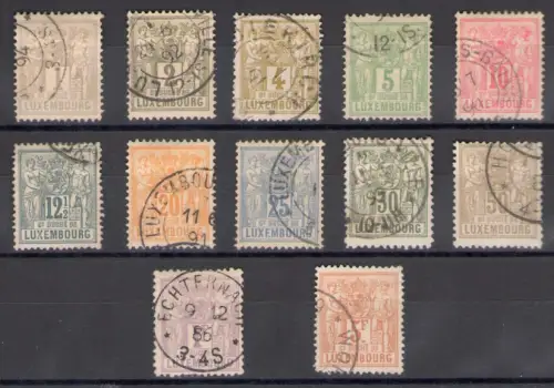 1882-1889 LUXEMBURG - Allegorische Gruppe Nr. 47/58, 12 Werte, gebraucht