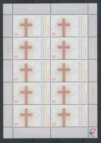 2005 Deutschland, Weltjugendtag, 1 Kleinbogen mit 10 Werten, Gemeinschaftsausgabe konn. 1387 di Vaticano - MNH **