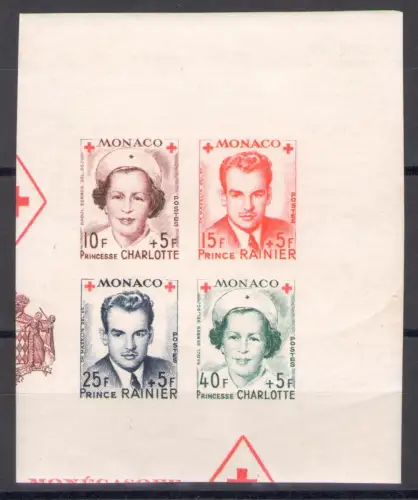 1949 MONACO - Pro Rotes Kreuz, Viererblock ungezähnt, Nr. 334/37, postfrisch**