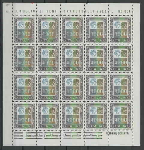 1978-79 Italien - Republik, Nr. 1441, 4000 Lire polychrom, im Kleinbogen von 20, postfrisch **