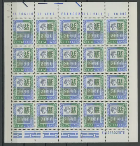 1978-79 Italien - Republik, Nr. 1439, 2000 Lire polychrom, im Kleinbogen von 20, postfrisch **