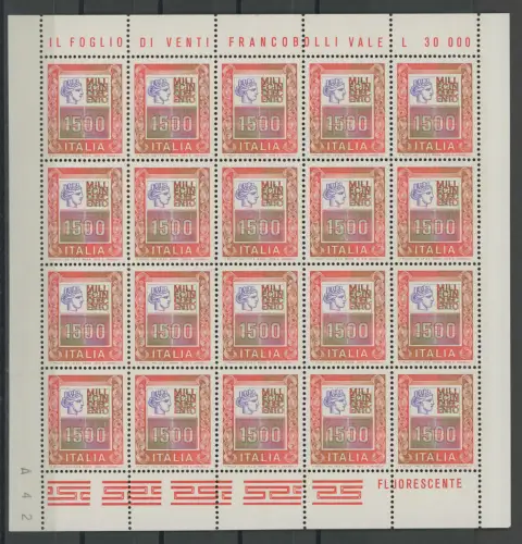 1978-79 Italien - Republik, Nr. 1438, 1500 Lire polychrom, im Kleinbogen von 20, postfrisch **
