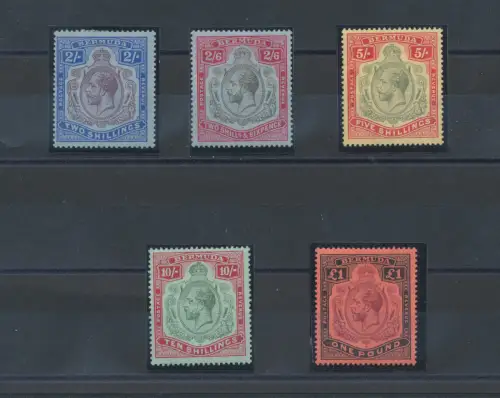 1918 BERMUDA, SG 51b/55, GEORGE V. Portrait, 5 Values, MLH*