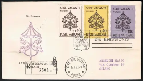 1963 Vatikan, Sitz frei, Umschlag Venetia Club, Einschreiben Ankunftsstempel